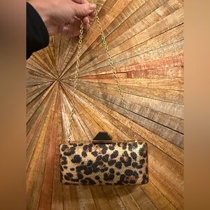 Sondra Roberts Leopard Print Clutch with Gold Chain
